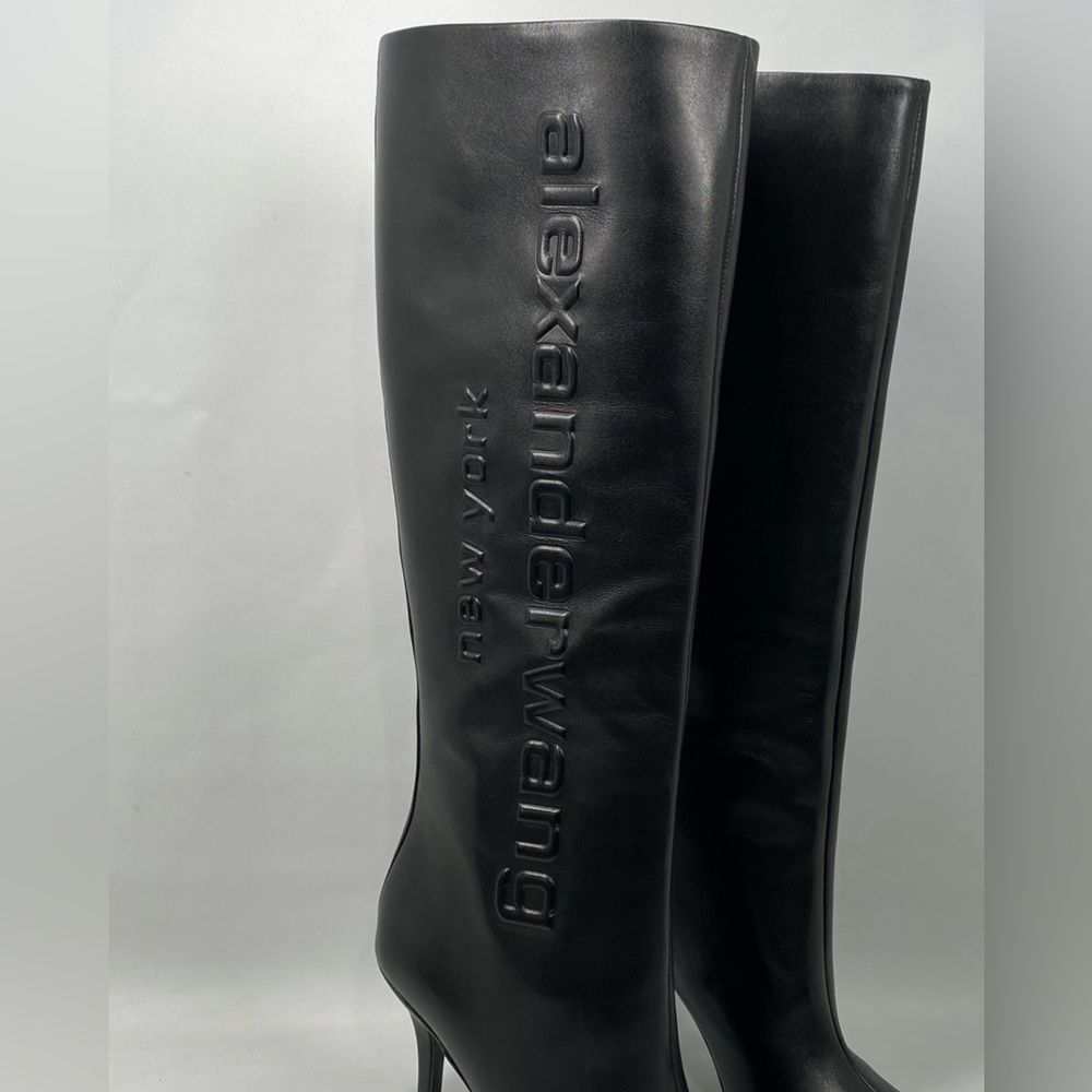 Alexander Wang Delphine brand-embossed leather heeled knee-high boots size 38.5 - Picture 6 of 15